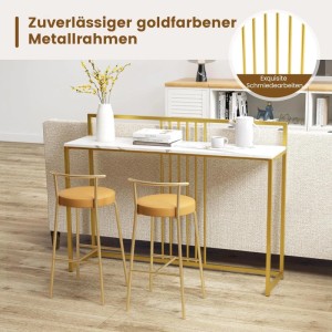 Eleganter Costway Konsolentisch Gold Weiß mit Kunstmarmorplatte und goldenem Metallrahmen, 120 cm breit, Wohnzimmertisch.