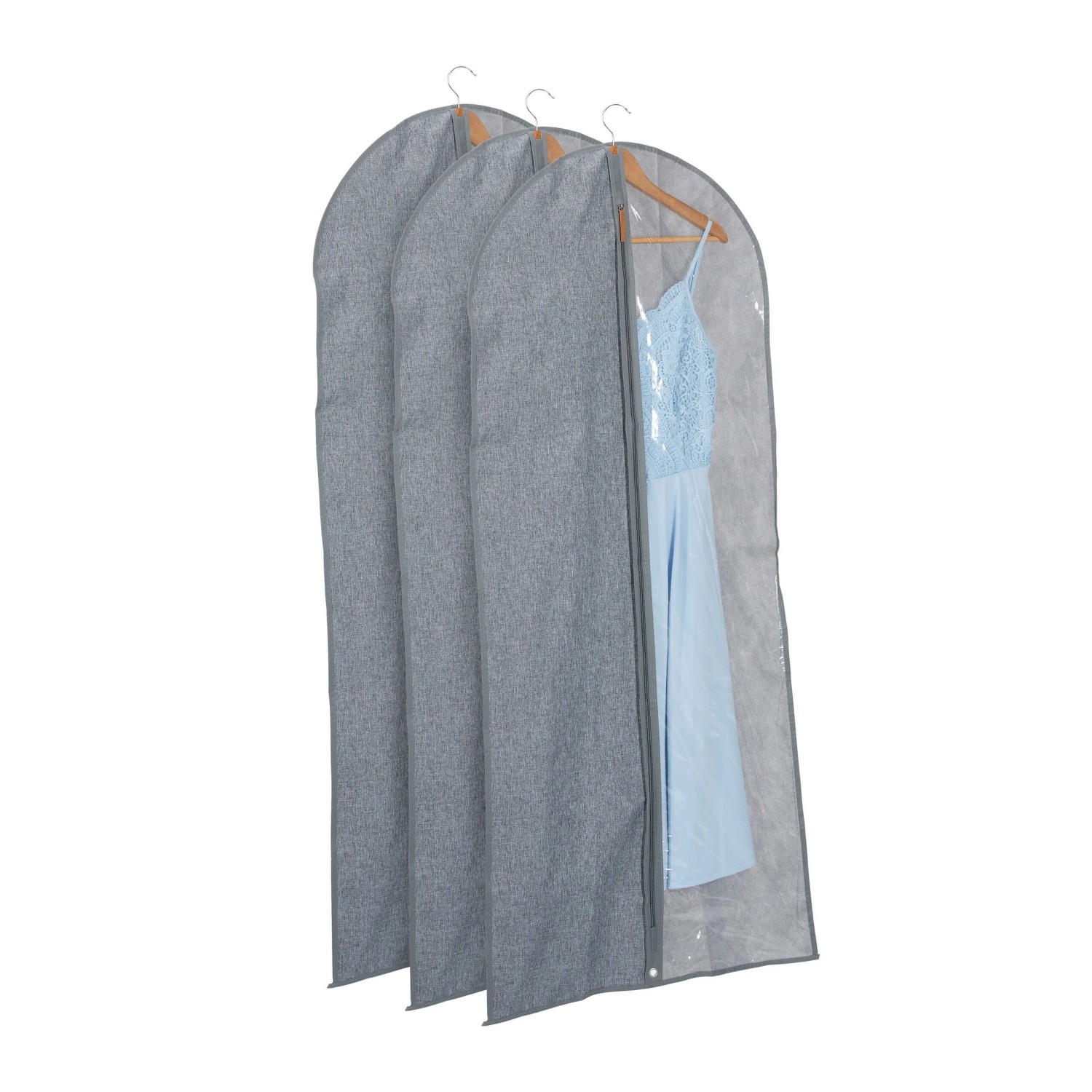Relaxdays Kleidersack 3er Set Polyester Grau Transparent Reißverschluss 135 cm x 58 cm