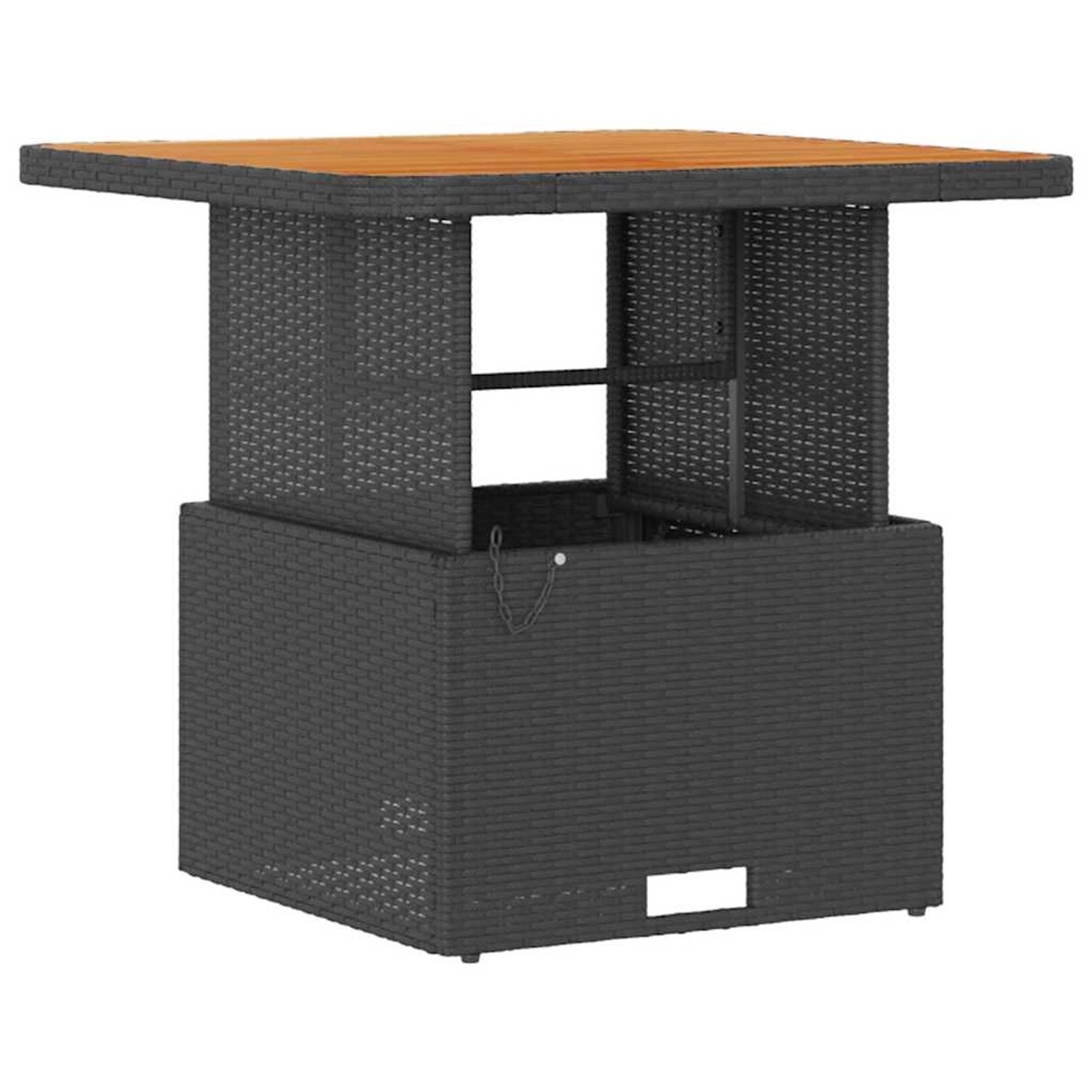 Schwarze 3-tlg. vidaXL Garten Essgruppe aus Poly Rattan mit Holztischplatte.