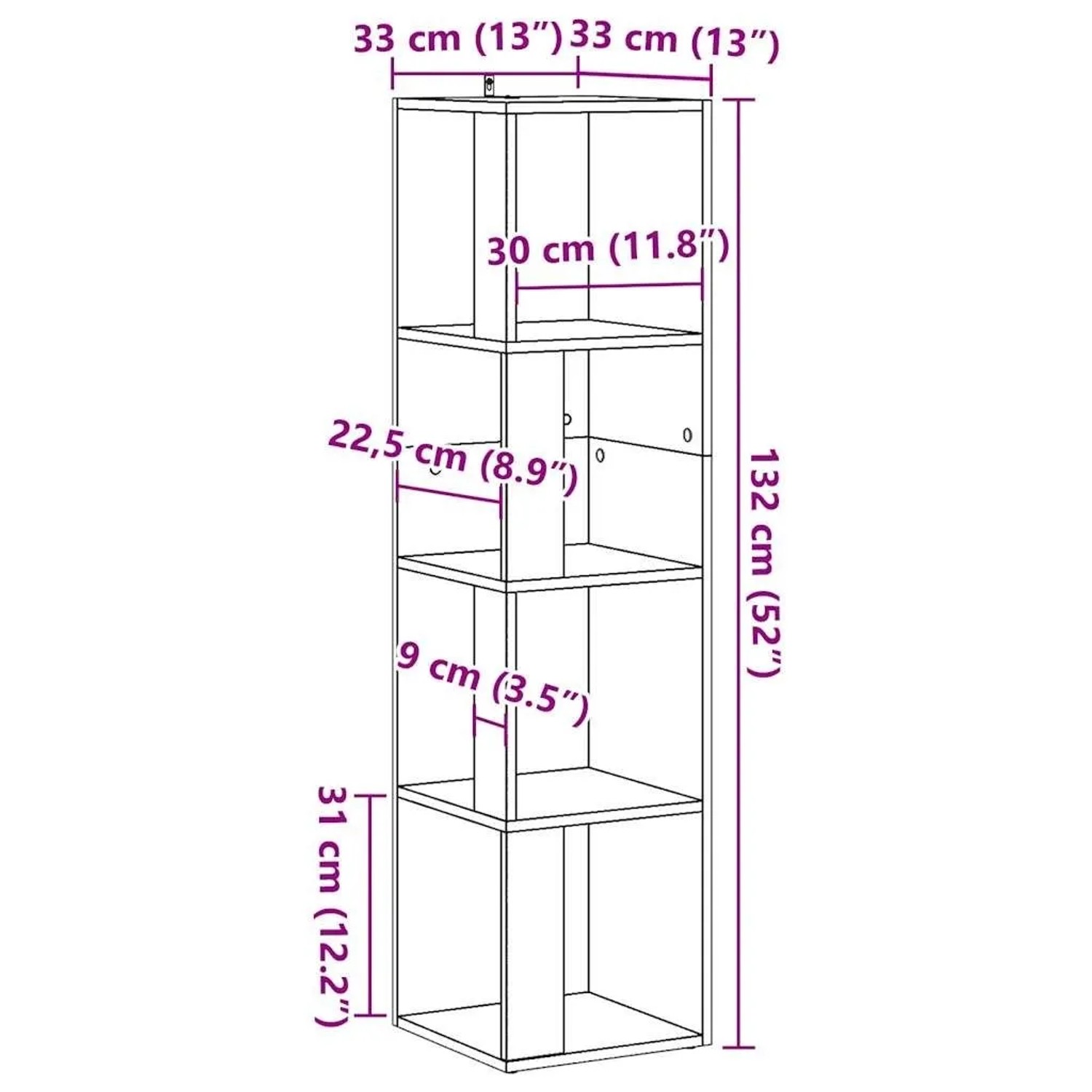vidaXL Eckregal Altholz-Optik 33x33x132 cm Holzwerkstoff 856722_8