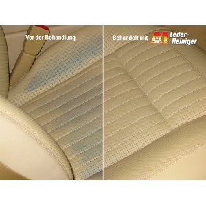 Vorher/Nachher: Lederreinigung mit Dr. Wack A1 für Autositze. Effektive Autopflege für sauberes Leder.