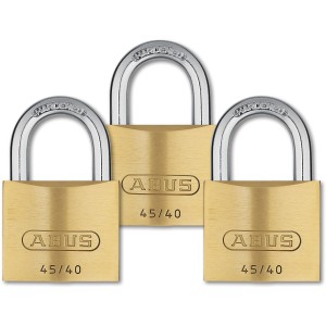 Abus Messing Vorhangschlösser 45/40, 3er-Set. Messingschlösser mit Stahlbügel für erhöhte Sicherheit.