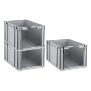 PROREGAL SuperSparSet: 3 graue Euroboxen NextGen Store, 65 Liter, mit offener Front. Ideal zur Aufbewahrung.