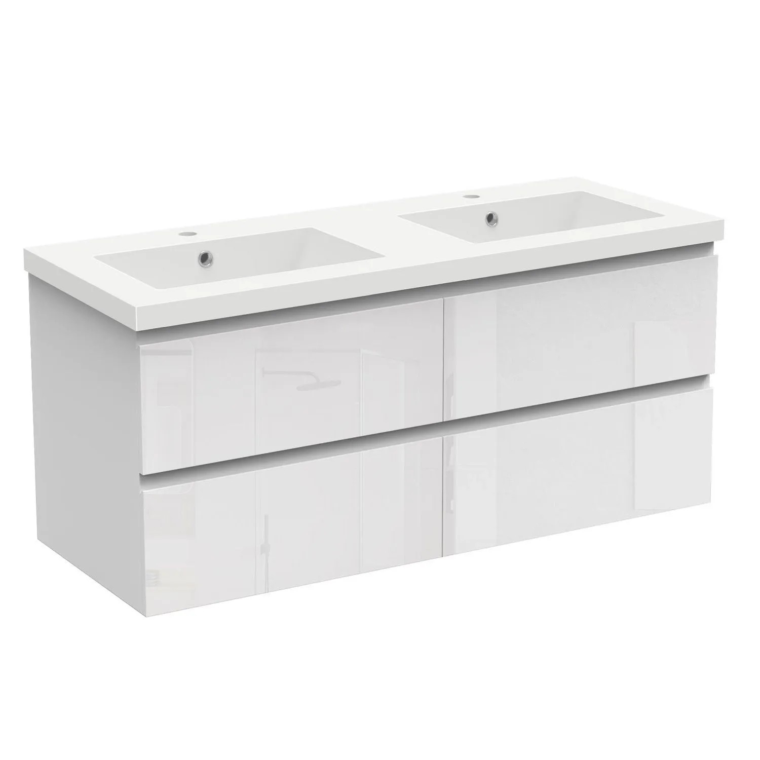 AICA Waschtisch mit Unterschrank 120 cm Aalst Badmöbel Set 2 tlg. Waschbecken mit Unterschrank Weiß Hochglanz Softclose