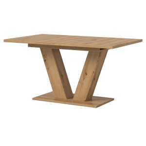 Ausziehbarer Esstisch Home-X in Eiche Artisan mit V-förmigem Gestell, 150-190 cm breit.