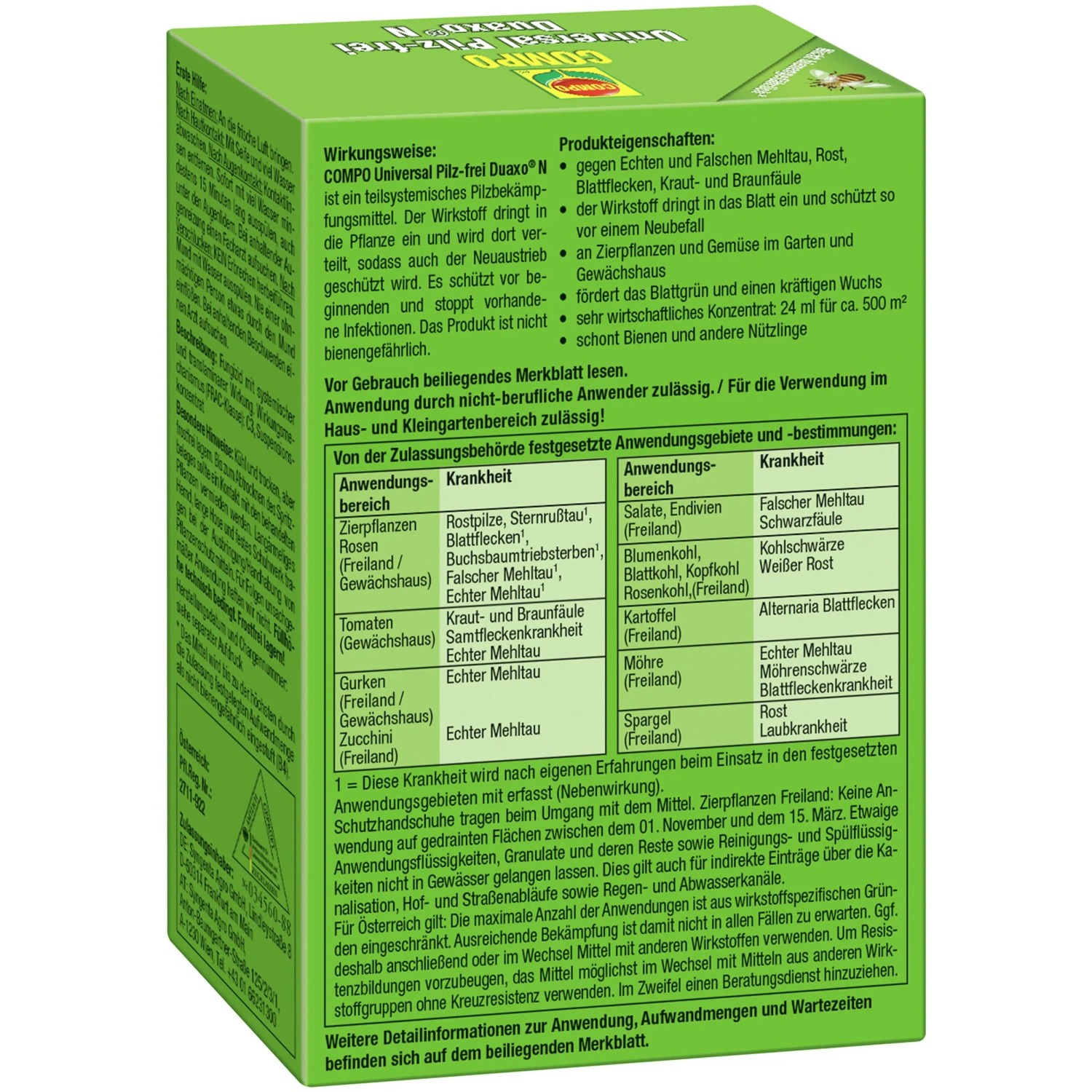 Compo Universal Pilz-frei Duaxo 24ml: Packung zur Bekämpfung von Pilzerkrankungen an Obst und Gemüse.