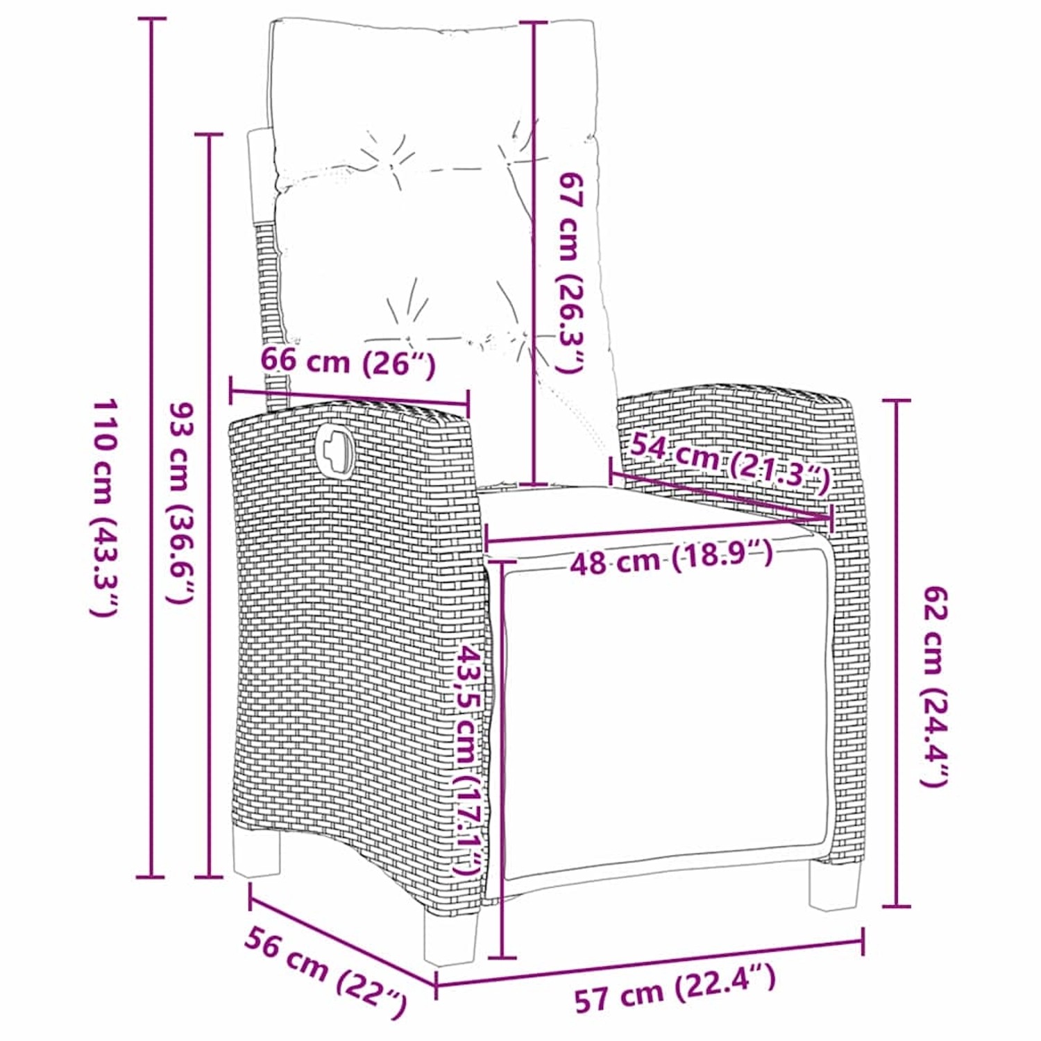 vidaXL Garten Essgruppe, 5-teilig, beige Poly Rattan, Abmessungen des Stuhls sind dargestellt.