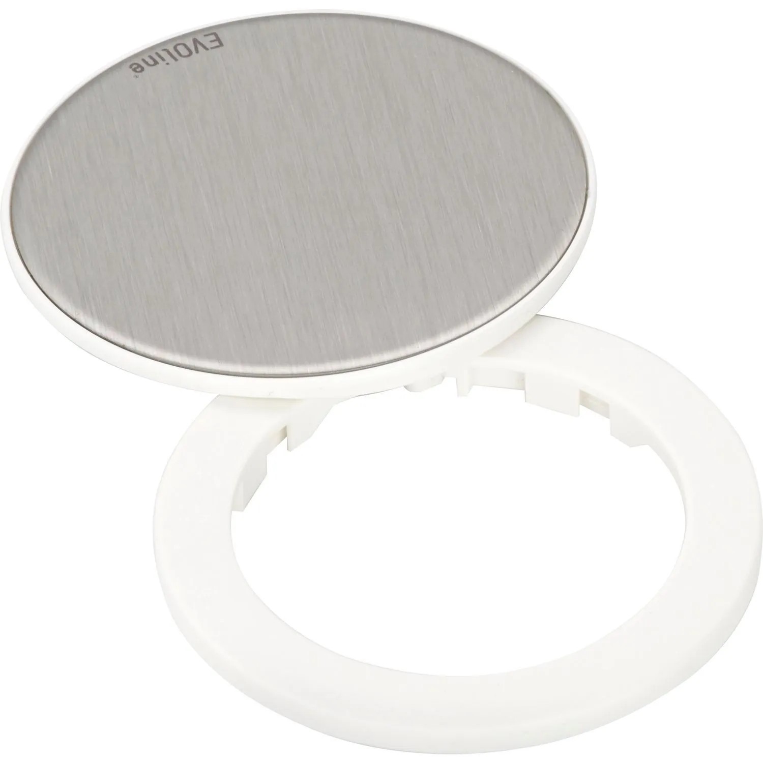 Evoline One Abdeckring mit Drehdeckel ø 59 mm für Einbausteckdose Edelstahl-Effekt Weiß