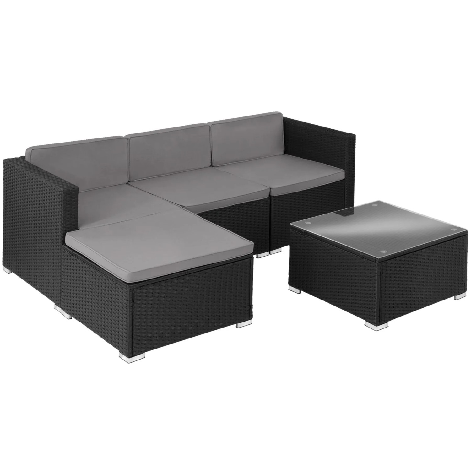 Tectake Rattan Lounge Lignano Für 3 Bis 4 Personen Widerstandsfähig  179 x 150 x 65 cm Schwarz
