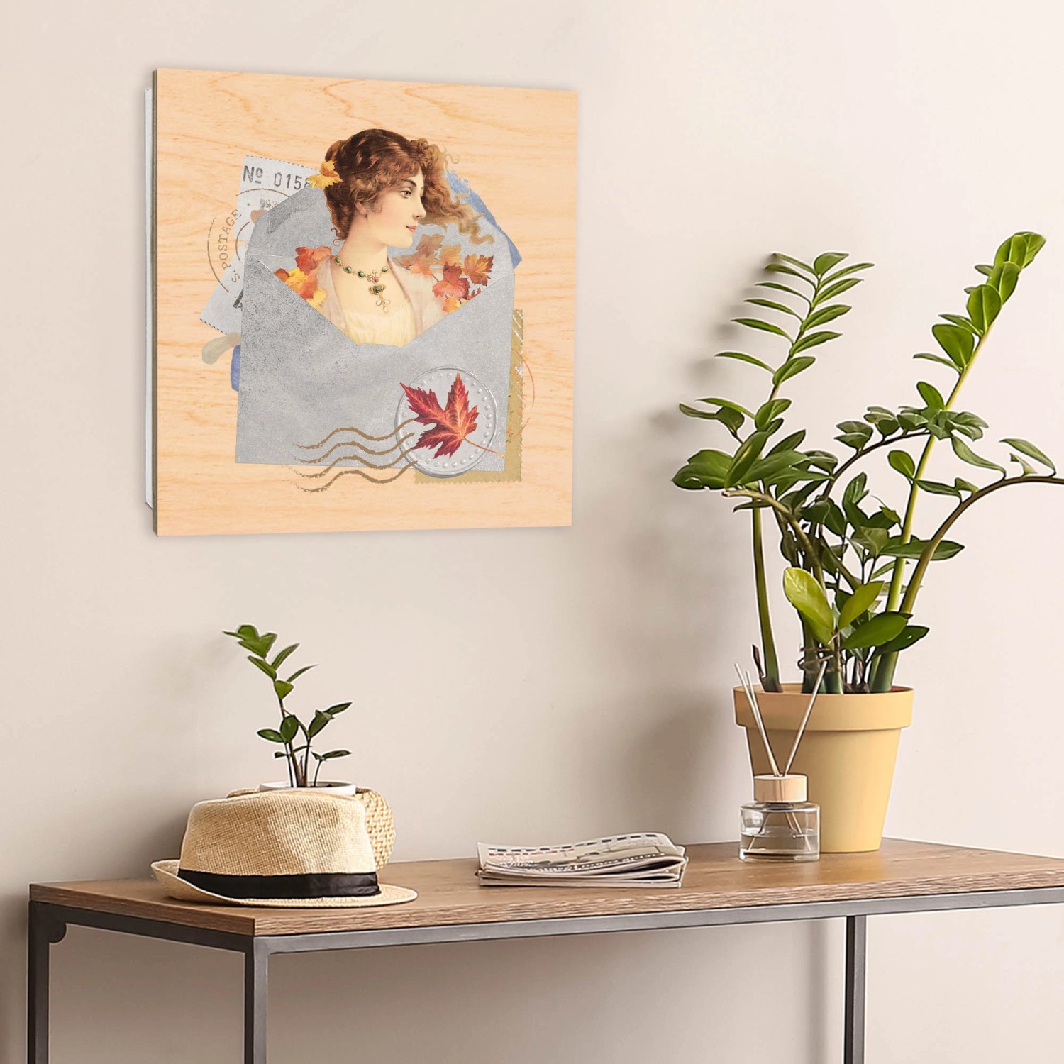 Banjado Schlüsselbox aus Holz, 30x30cm, mit nostalgischem Herbstmotiv und 50 Haken. Schlüsselkasten für die Wand.