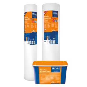 Erfurt KlimaTec: Systemkleber (10 kg) mit Thermovlies Basic und Premium Rollen.