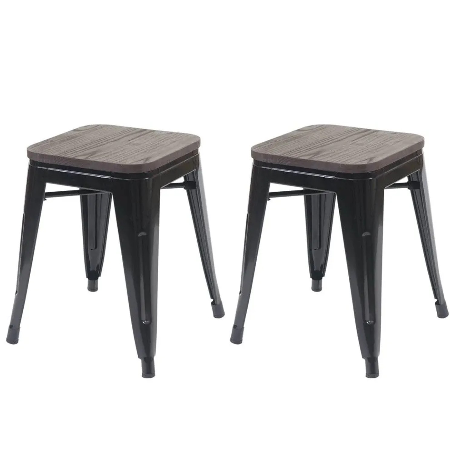 MCW 2x Hocker A73 Inkl. Holz-Sitzfläche Schwarz