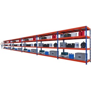 PROREGAL Mega Deal 5x Profi Schwerlastregal Rhino HxBxT 180x200x60cm 4 Stahlplatten-Ebenen Fachlast 500kg Blau/Orange