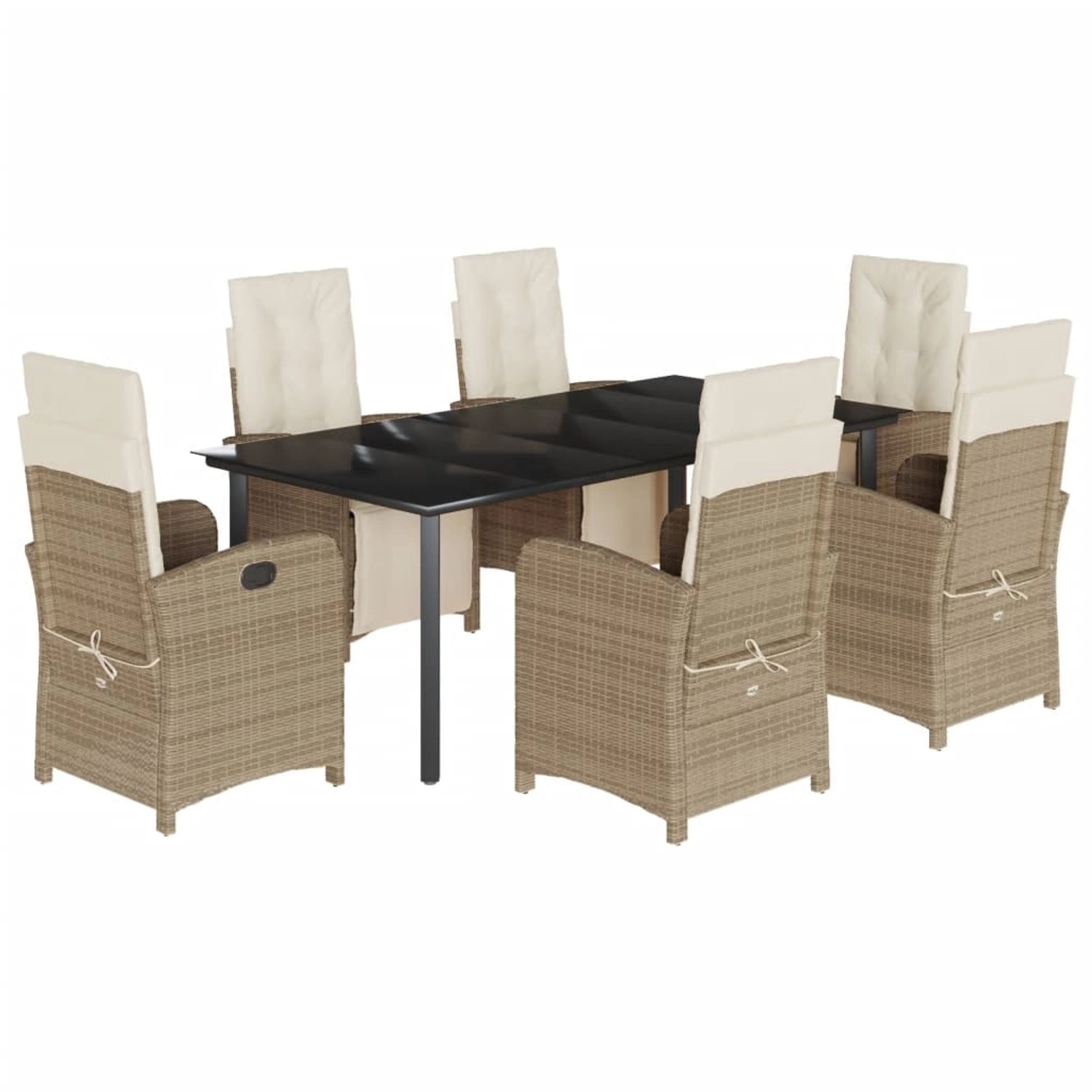 vidaXL 7-Tlg Garten-Essgruppe mit Kissen Beige Poly Rattan 3212582 günstig online kaufen