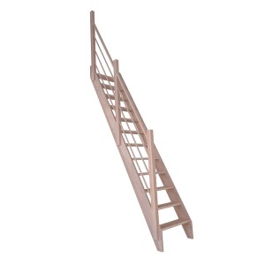 StarWood Buche Treppe mit Holzgeländer links, unbehandeltes Buchenholz, Innentreppe.