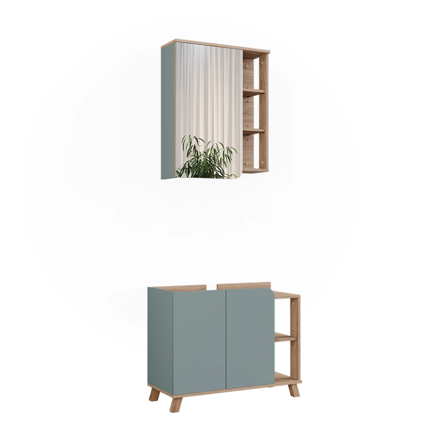 Vicco Badmöbel-Set Karen Sonoma/Blau 2 Teile Opt 2 günstig online kaufen