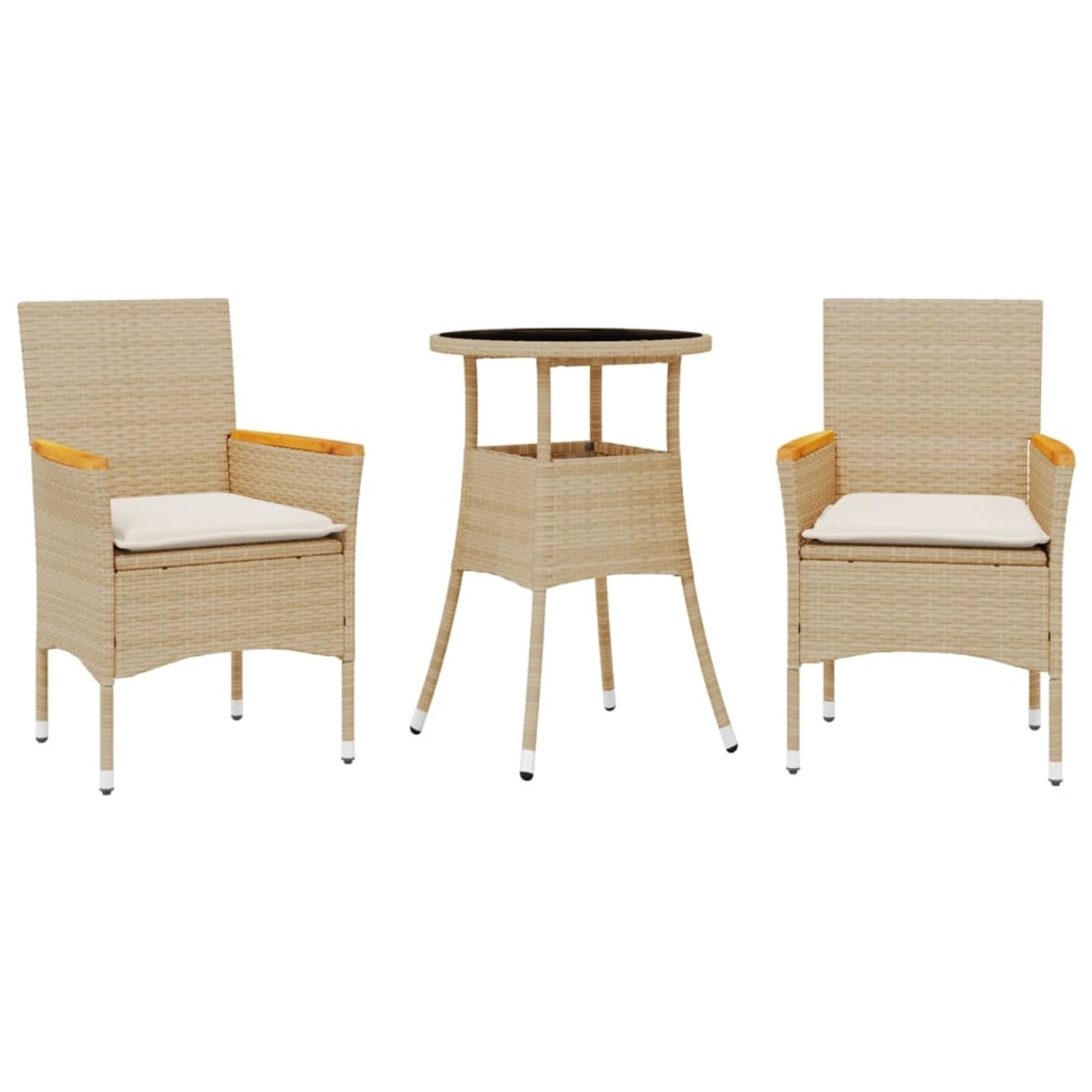 vidaXL 3-Tlg Garten-Essgruppe mit Kissen Beige Poly Rattan und Glas 3278725 günstig online kaufen