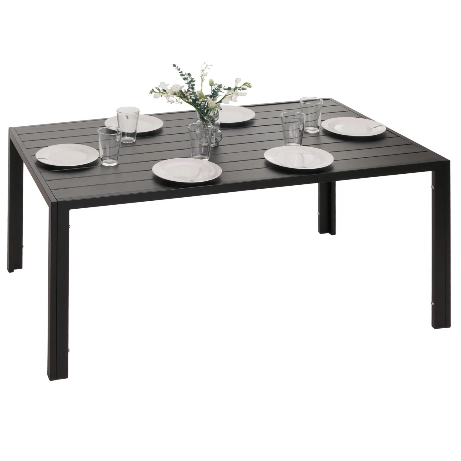 Anthrazitfarbener MCW Alu-Esstisch N40, 140x80cm. Wetterfester Gartentisch mit stabiler Aluminiumplatte.