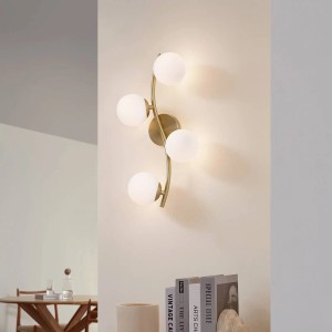 Lindby Wandleuchte Wandlampe Innen Josiana 10041900 Modern in Gold Messing aus Glas 4-flammig G9 Wohnzimmerleuchte