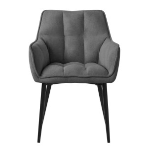 ML-Design Esszimmerstuhl, 6er Set, dunkelgrauer Frotteestoff, Stuhl mit Armlehne und schwarzen Beinen.