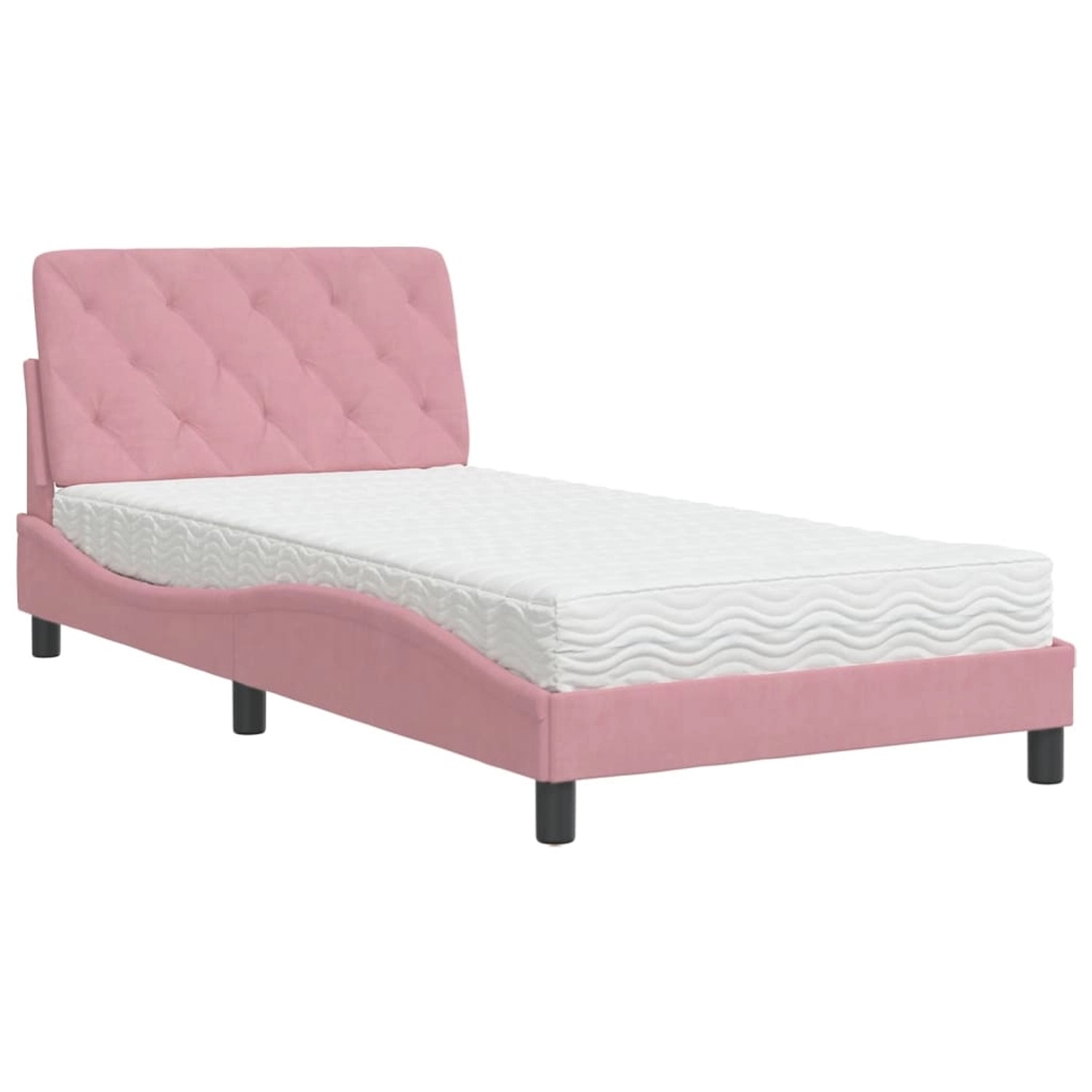 vidaXL Bett mit Matratze Rosa 100x200 cm Samt 3208645