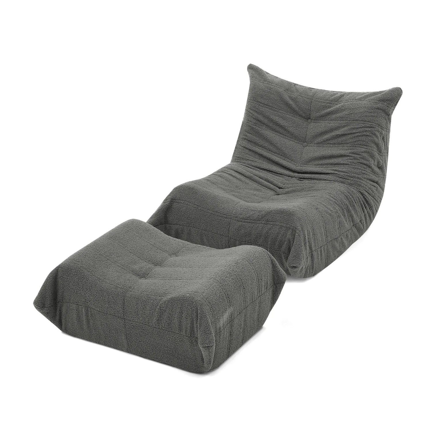 PXloue Stoffsofa Grün Sofa mit Rückenlehne und Fußhocker Relaxsessel Teddyfell Bodensessel für Wohnzimmer Grau
