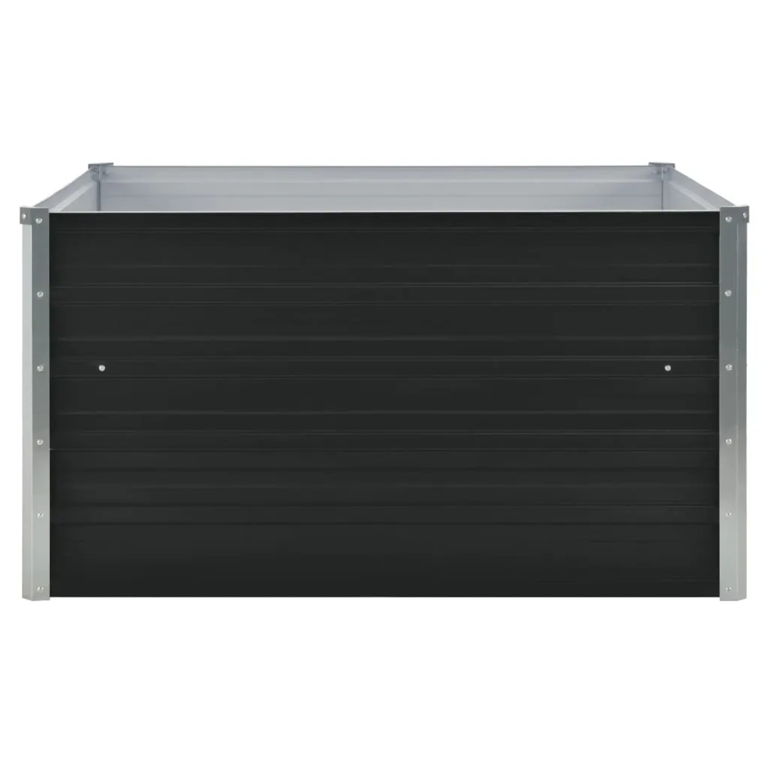 Anthrazitfarbenes, quadratisches Hochbeet aus verzinktem Stahl, 100x100x45 cm.
