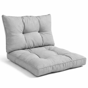 Hellgraues Beautissu Lounge Kissen Set XLuna für Outdoor-Möbel. Gestepptes Sitz- und Rückenkissen.
