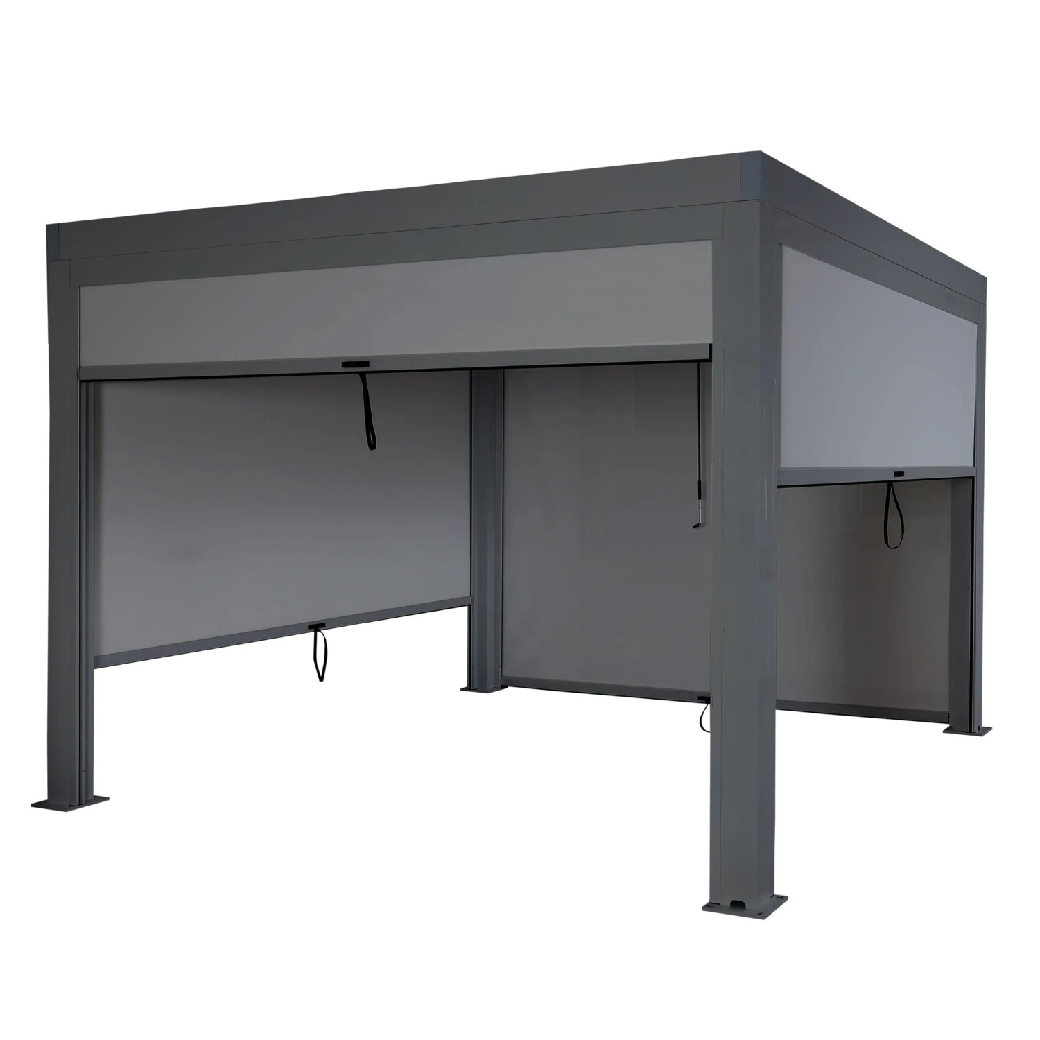 BERLINLODGE Pergola Mit 4x Seitenwand HxBxT 220x300x300cm Gartenpavillon Lamellen-Pavillon Rollo Anthrazit 11cm-Alu-Gestell Sturmfest