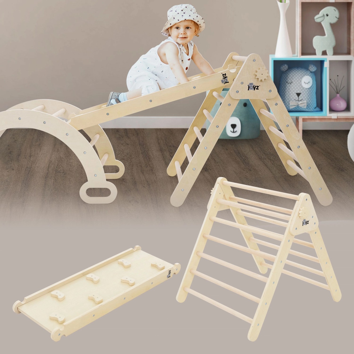 Joyz 2in1 Kletterdreieck mit Rutsche Natur aus Holz Pikler Dreieck Art günstig online kaufen
