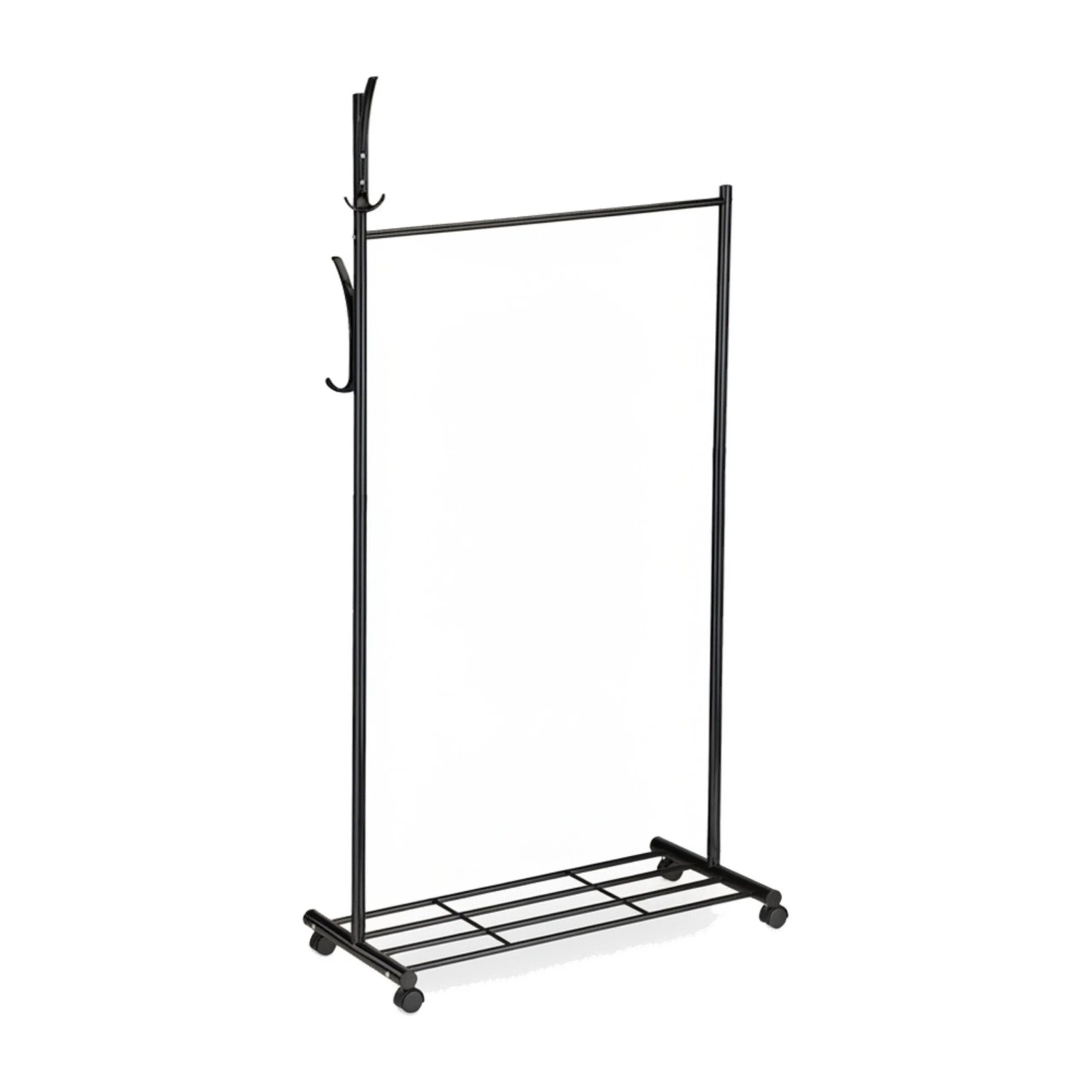 Relaxdays Garderobenständer Metall Schwarz mit Rollen 165 cm x 80 cm x 44 cm 2 kg