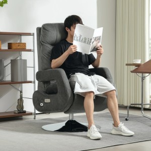 Dunkelgrauer HOMCOM Relaxsessel aus Stahl und Polyester mit lesender Person. Elektrisch verstellbar, drehbar.
