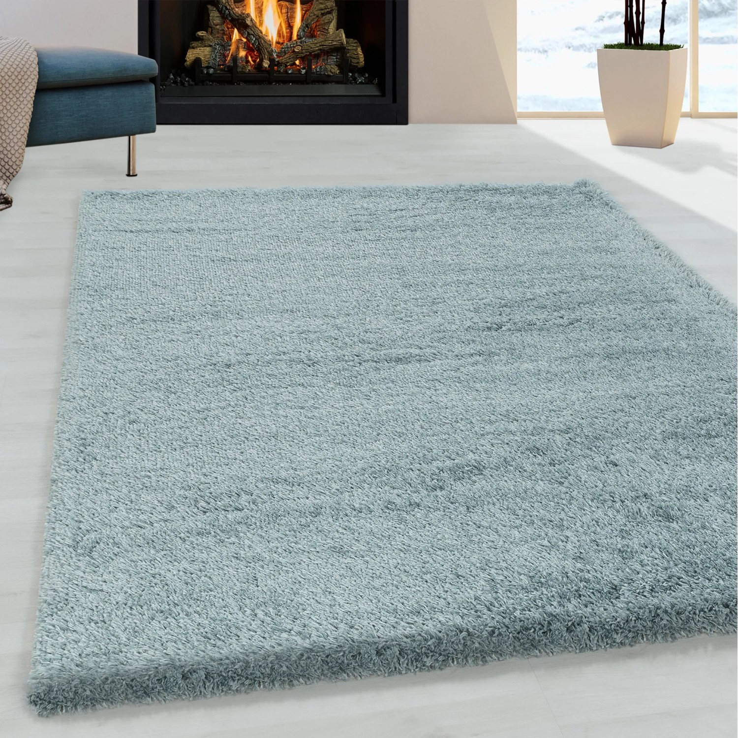 Blauer Ayyildiz Hochflorteppich Fluffy, 140x200 cm. Weicher Shaggy Teppich für Wohnräume.