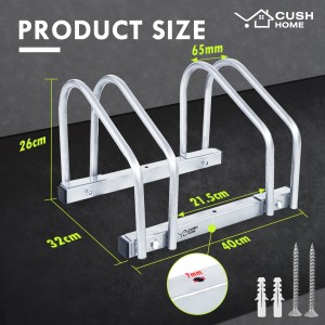 CCLIFE Fahrradständer Boden für 2 Räder bis 65mm Reifenbreite, silberfarben, mit Maßen.