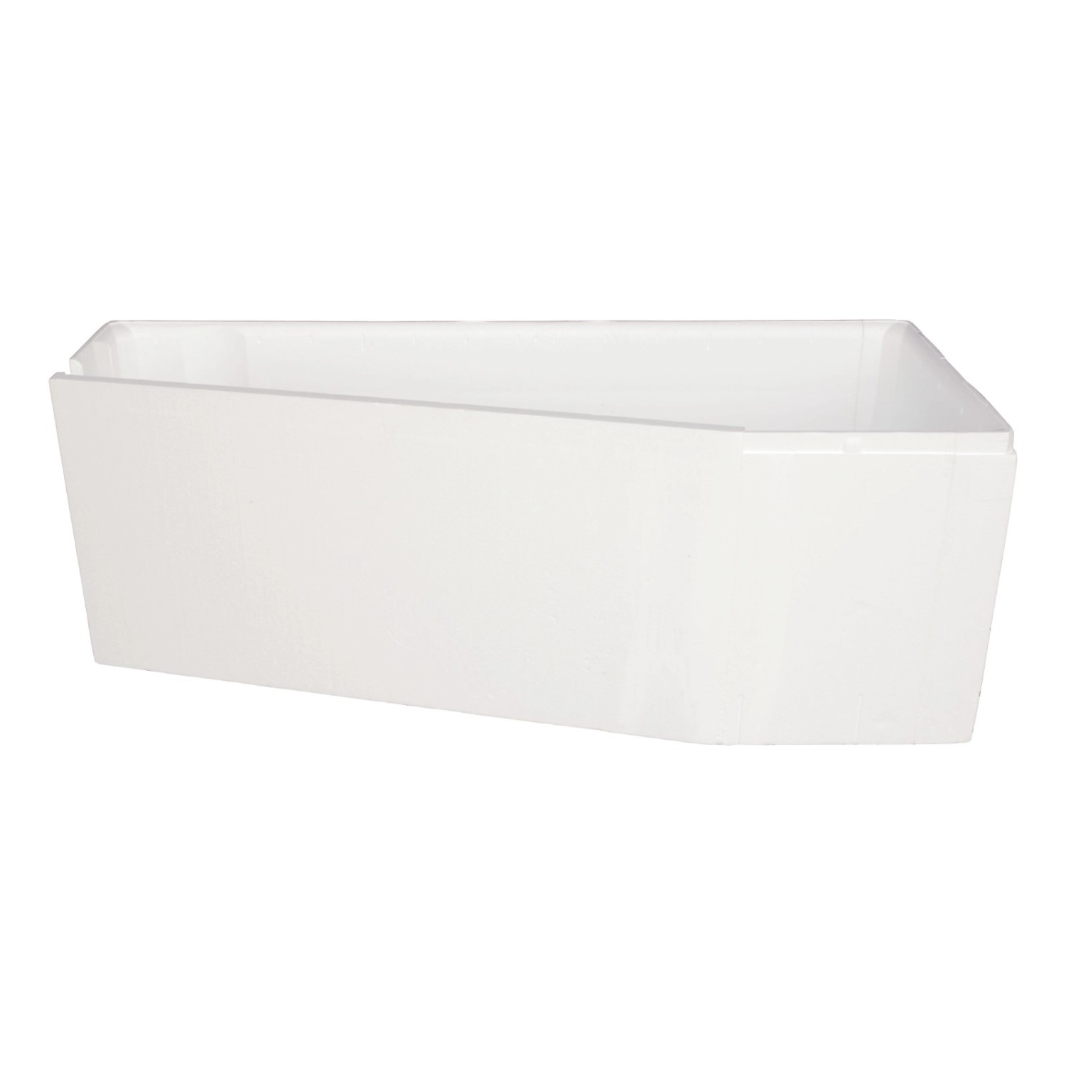 Weiße Calmwaters Raumsparwanne 160x70 cm, linke Ausführung, mit Wannenträger und Ablaufgarnitur.