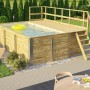 Weka Holzpool mit Sonnendeck und Technikraum, SandMix Optik, im Garten.