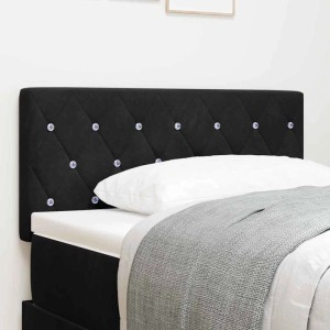 Schwarzes vidaXL LED Kopfteil (90 cm) mit Knöpfen und LED-Lichtleisten am Bett.