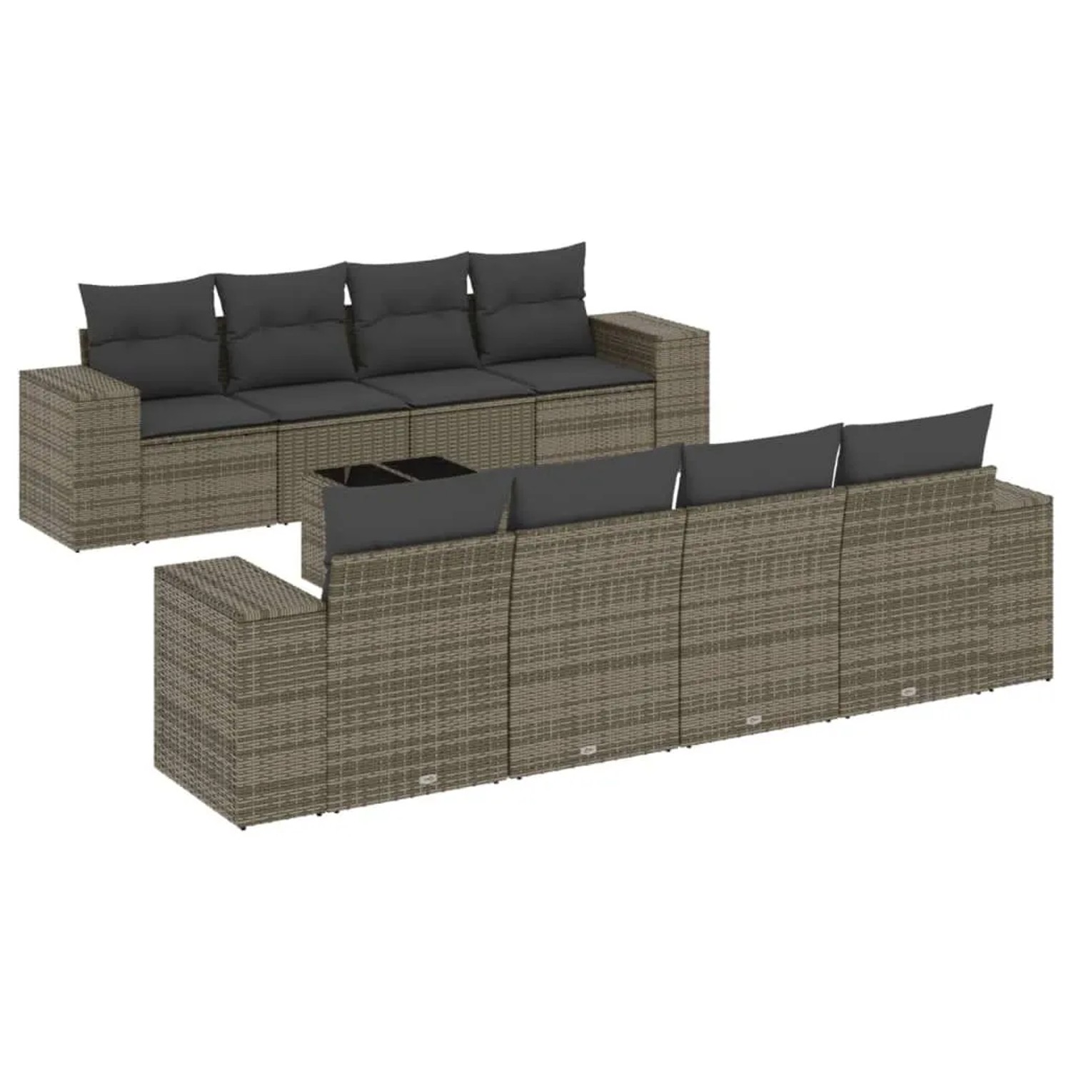 vidaXL 9-Tlg Garten-Sofagarnitur mit Kissen Grau Poly Rattan 3222349