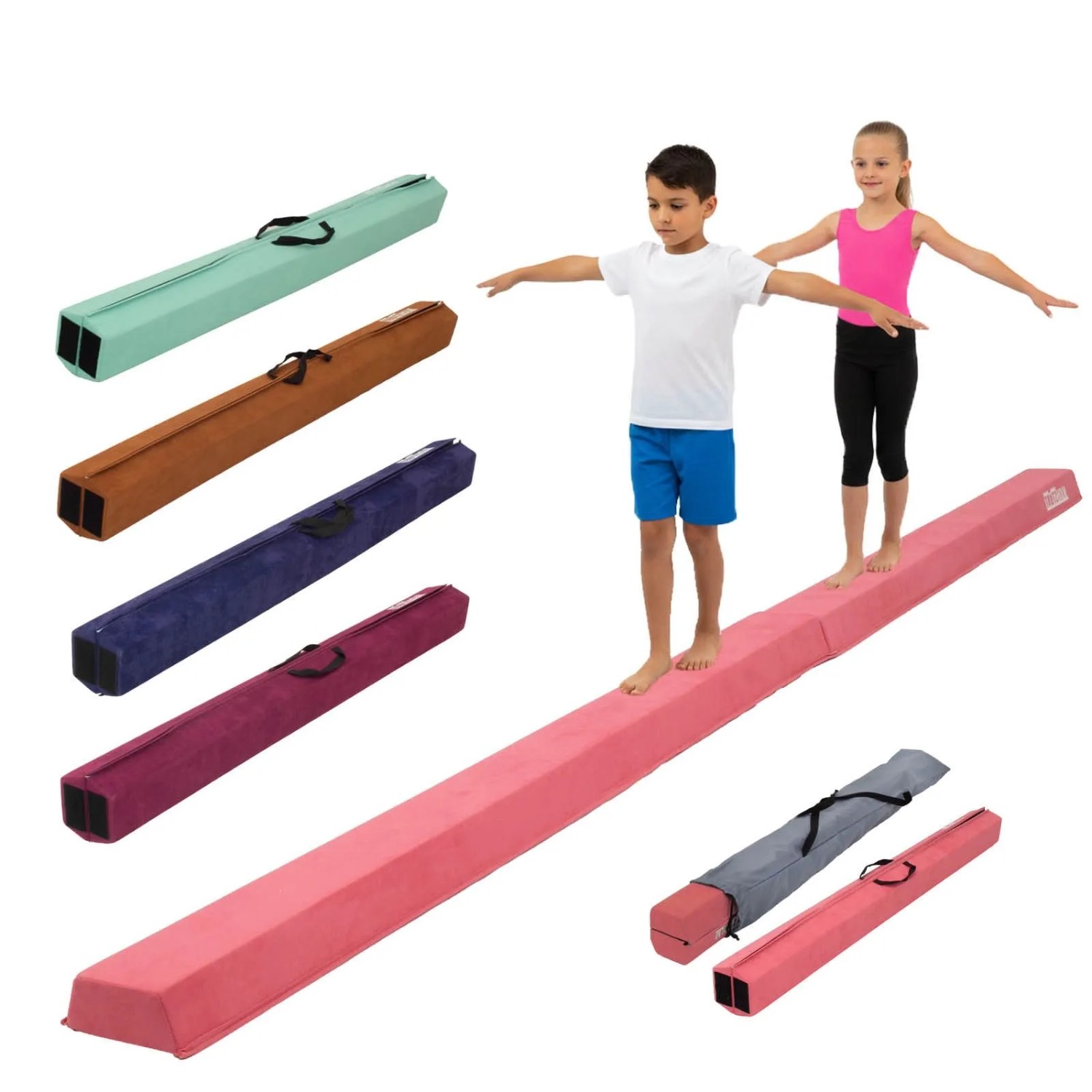 TRUTZHOLM Schwebebalken 300 cm Klappbar auf 150 cm Tragbarer Turnbalken mit Tragetasche Pink