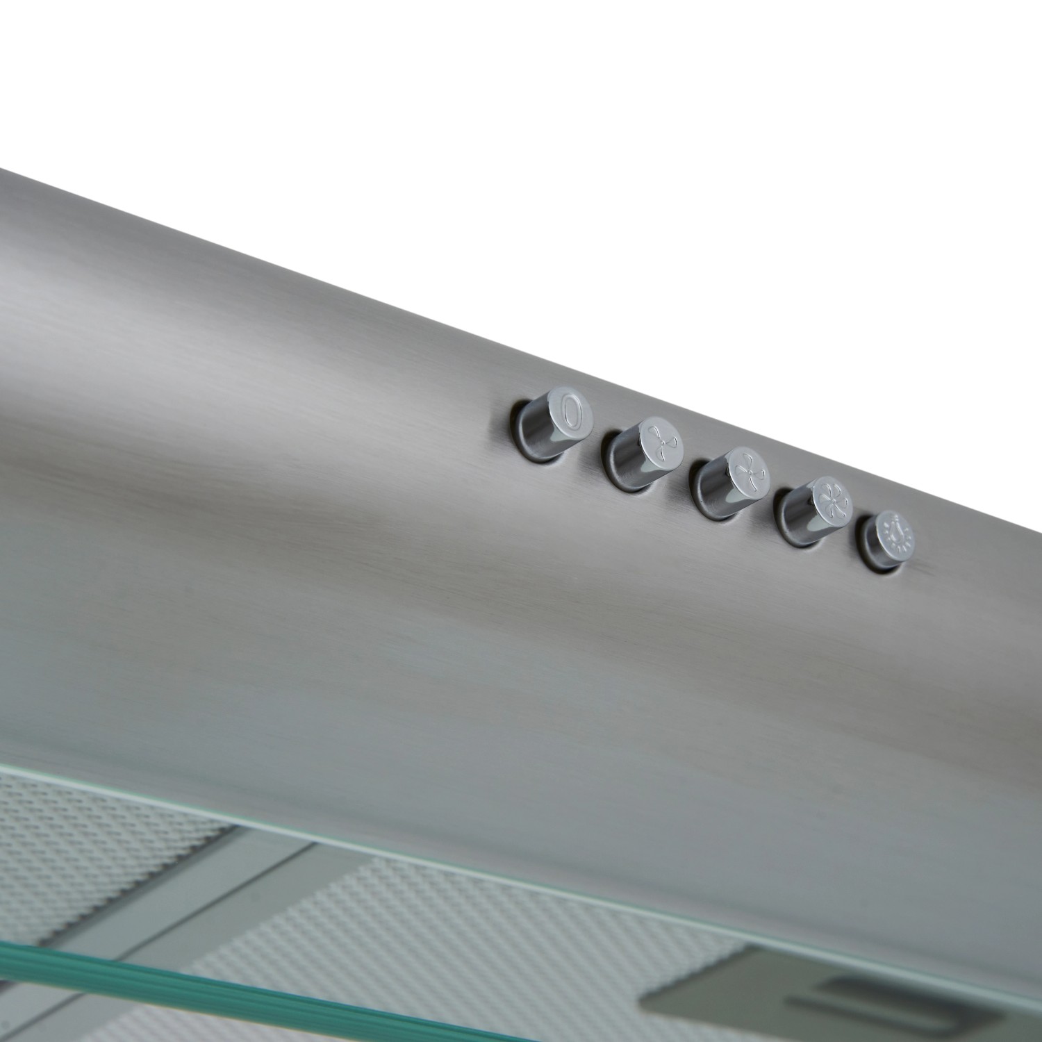 Respekta Unterbau-Dunstabzugshaube CH1259IXCN Edelstahl mit Glasschirm, Detailansicht.