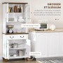 Weißer HOMCOM Küchenschrank mit Glas, Schubladen und Stauraum.