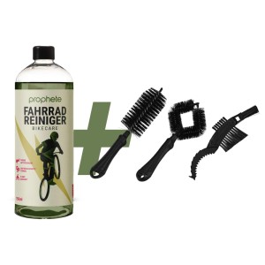 Prophete E-Bike Reiniger-Set mit Reiniger (750ml) und 3 Bürsten zur Fahrradpflege.