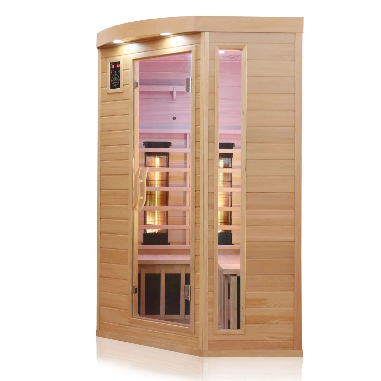 Dewello Infrarotkabine Lakefield 3 für 2 Personen aus Hemlock-Holz mit Glasfront.
