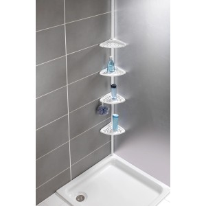 Wenko Teleskop-Eckregal Opal, weißes Badregal mit 4 Ablagen im Duschbereich.