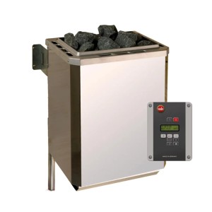 Weka Saunaofen 4,5 kW mit Steinen und digitaler Steuerung für Element-Ecksauna Kiruna.