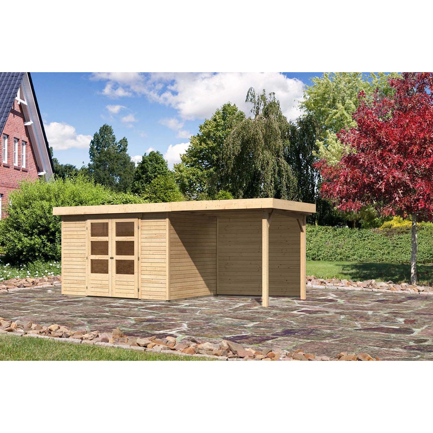 Karibu Holz-Gartenhaus Boras Natur Flachdach Unbehandelt 298 cm x 213 cm günstig online kaufen