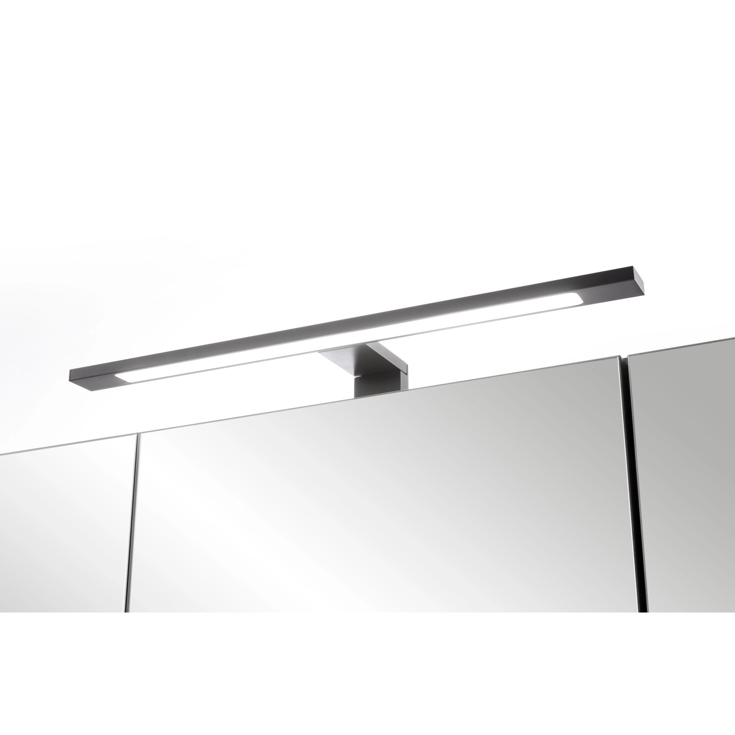 Held Möbel Padua Spiegelschrank 60cm in Graphitgrau mit LED-Aufsatzleuchte.