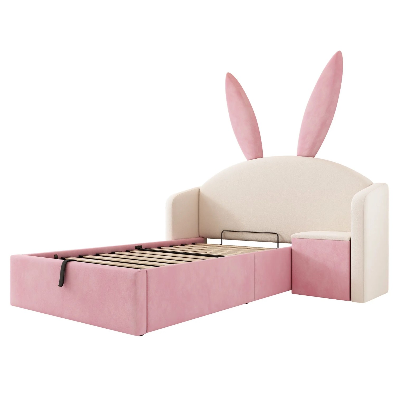 Merax Kinderbett 90x190 Hasenohr Design Stauraum Samt Beige Rosa