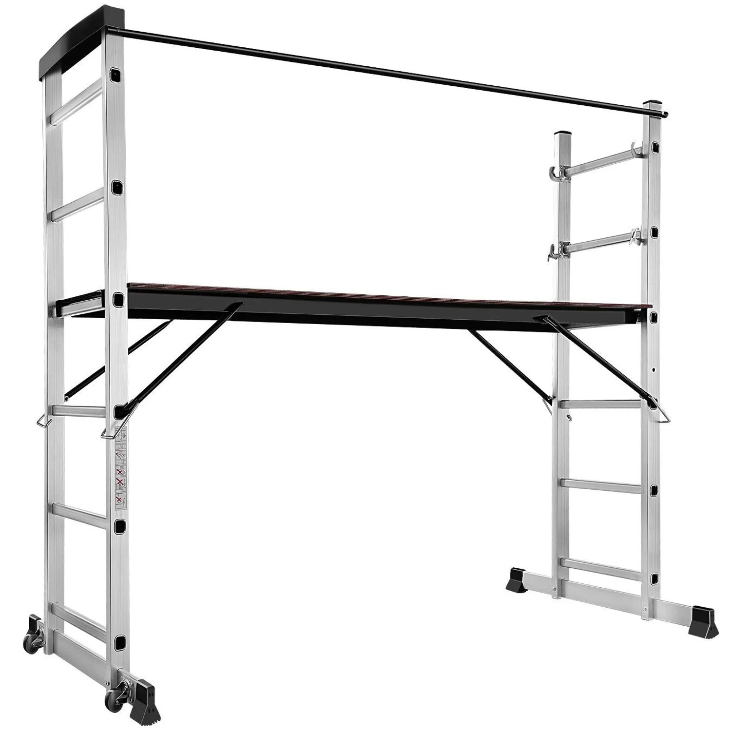 Tectake Aluminium Multigerüst  4 In 1 Mit 2 Praktischen Rollen  109 x 70 x 160 cm Silber
