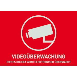 Abus Warnaufkleber Videoüberwachung, roter Aufkleber mit Kamera-Symbol.